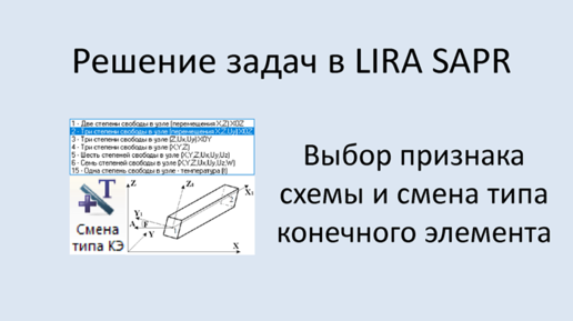 Lira Sapr Выбор признака схемы и смена типа конечного элемента (КЭ)