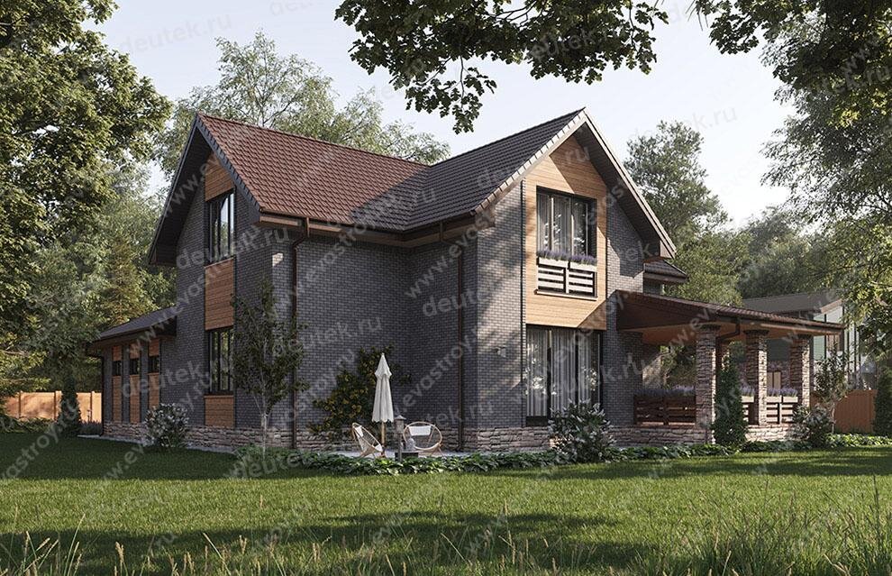 Проект двухэтажного дома 239 м2 с одноместным гаражом и террасой - LK-21