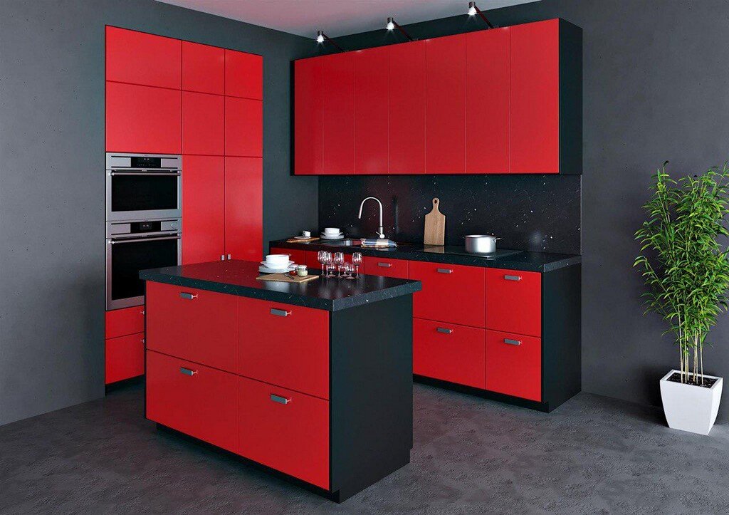 Кухни цвета Красный: фото в интерьере, заказать дизайн и кухонный гарнитур от производителя Мария