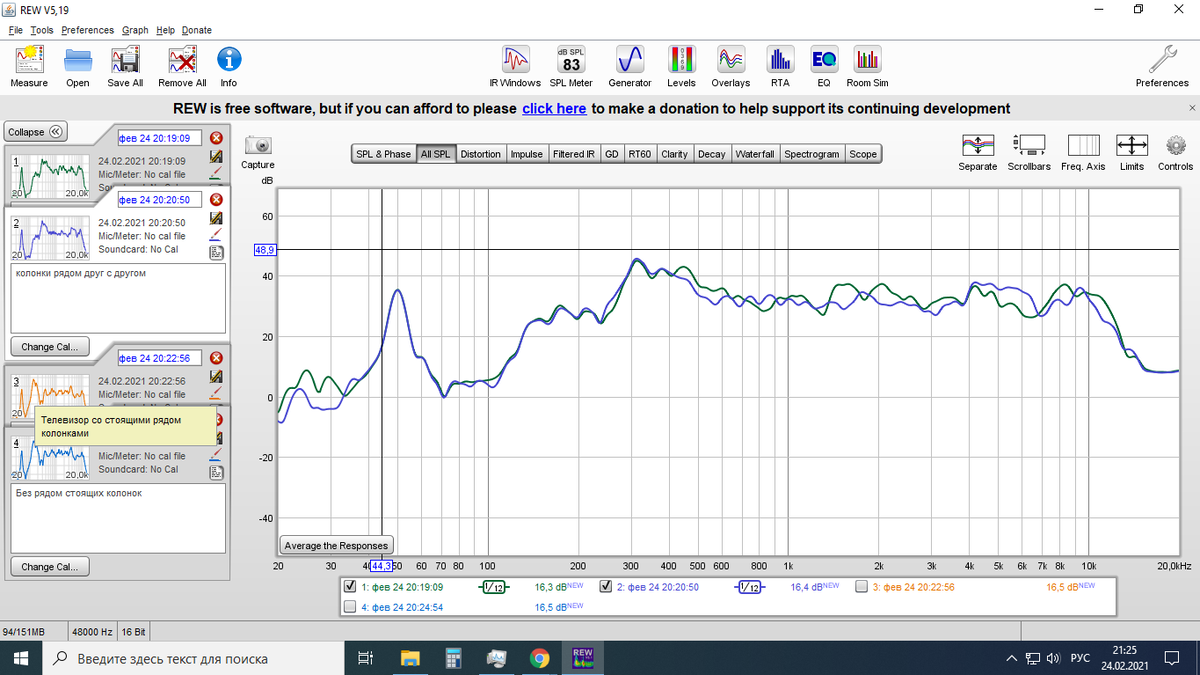 Линии накладываются друг на друга, маленькая разница на частоте 20-30 Гц.