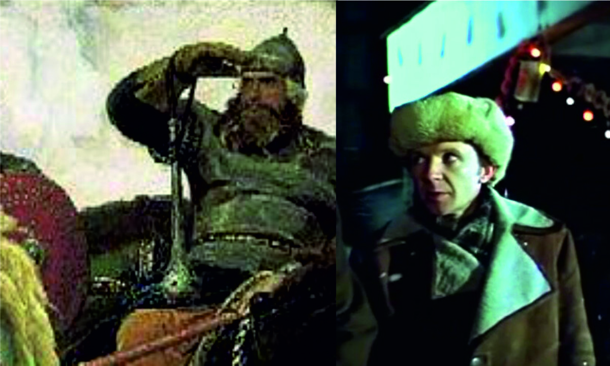 Часть картины В.М. Васнецова "Богатыри" 1881 год; часть кадра из фильма Эльдара Рязанова "Ирония судьбы или с лёгким паром".