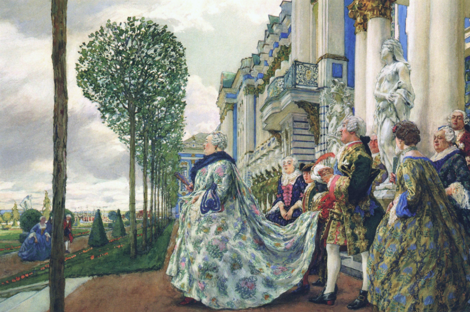 Евгений Евгеньевич Лансере. Императрица Елизавета Петровна в Царском Селе. 1905 г. Гуашь, бумага на картоне. Государственная Третьяковская галерея.