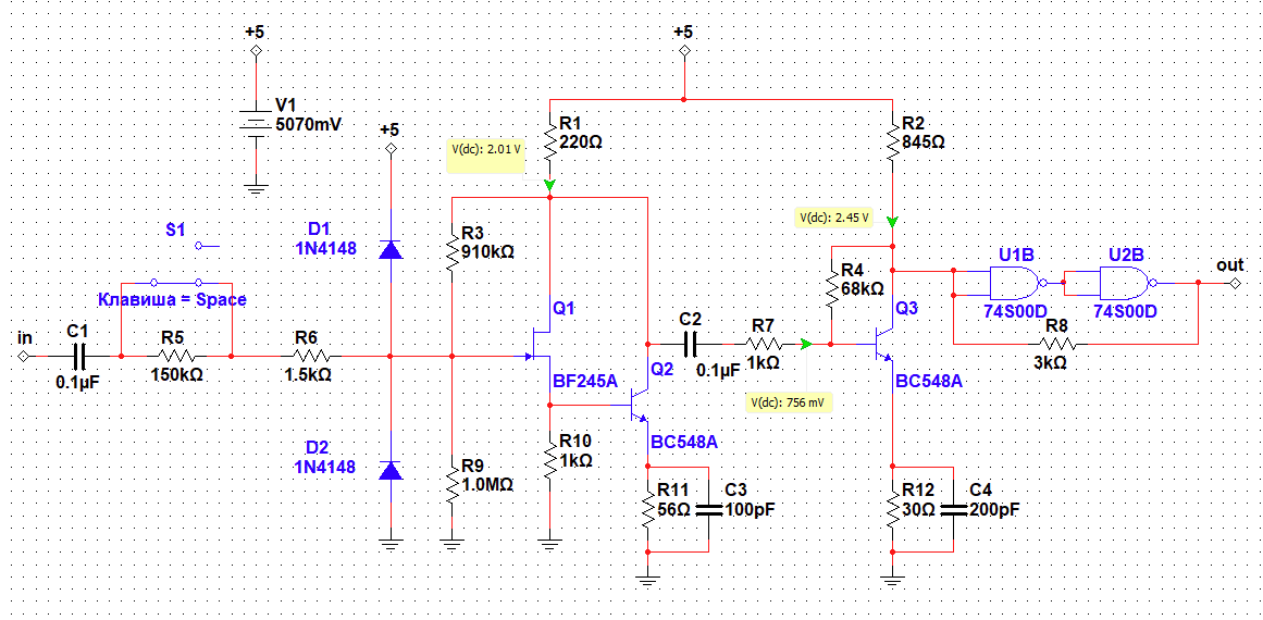 Рисунок 1. Схема усилителя-ограничителя.