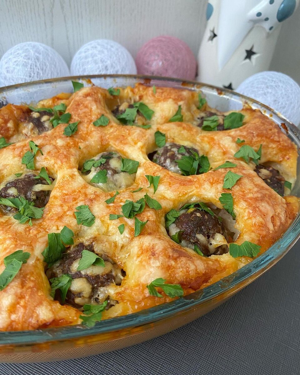 Вкусный пирог с фрикадельками. Рецепт.