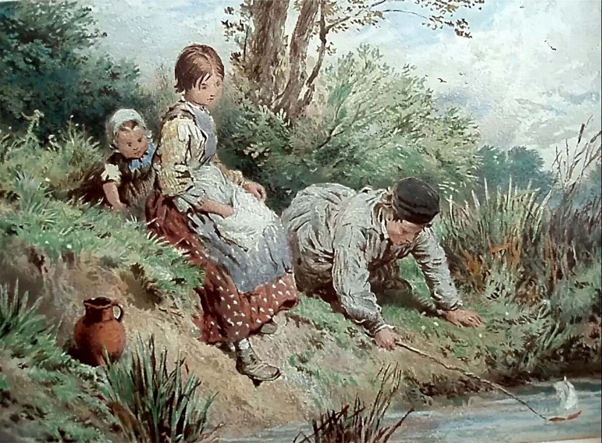 Майлз Биркет Фостер 1825-1899. Кораблик в ручье