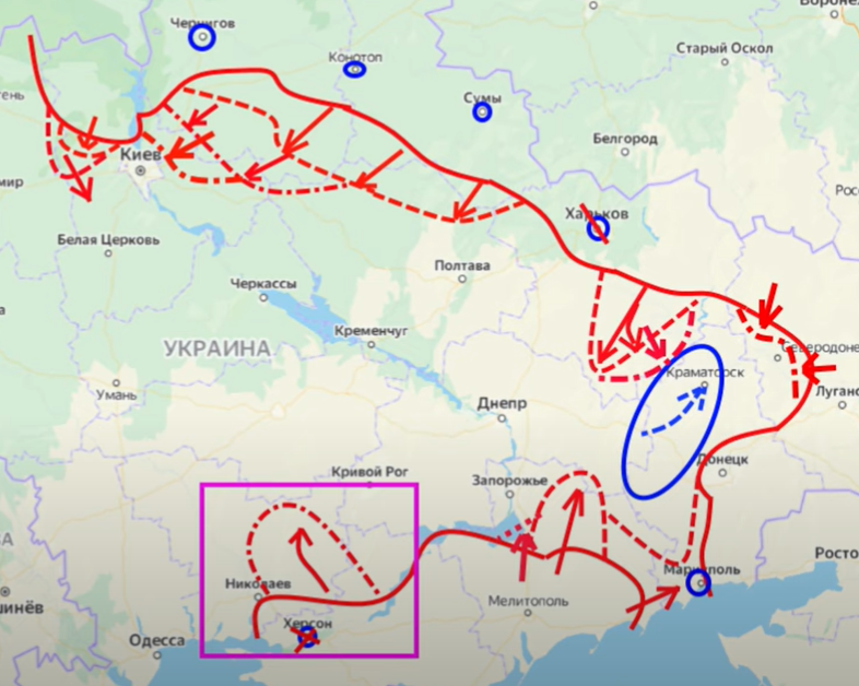 предполагаемая карта боевых действий в Украине