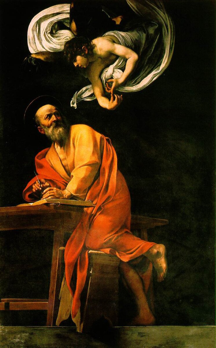 Караваджо "Святой Матфей и ангел", 1602. Церковь Сан-Луиджи-деи-Франчези, Рим.