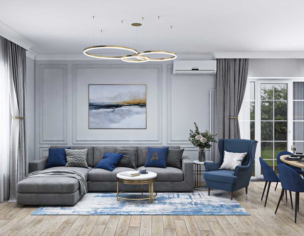 Интерьер кухни-гостиной в неоклассическом стиле 