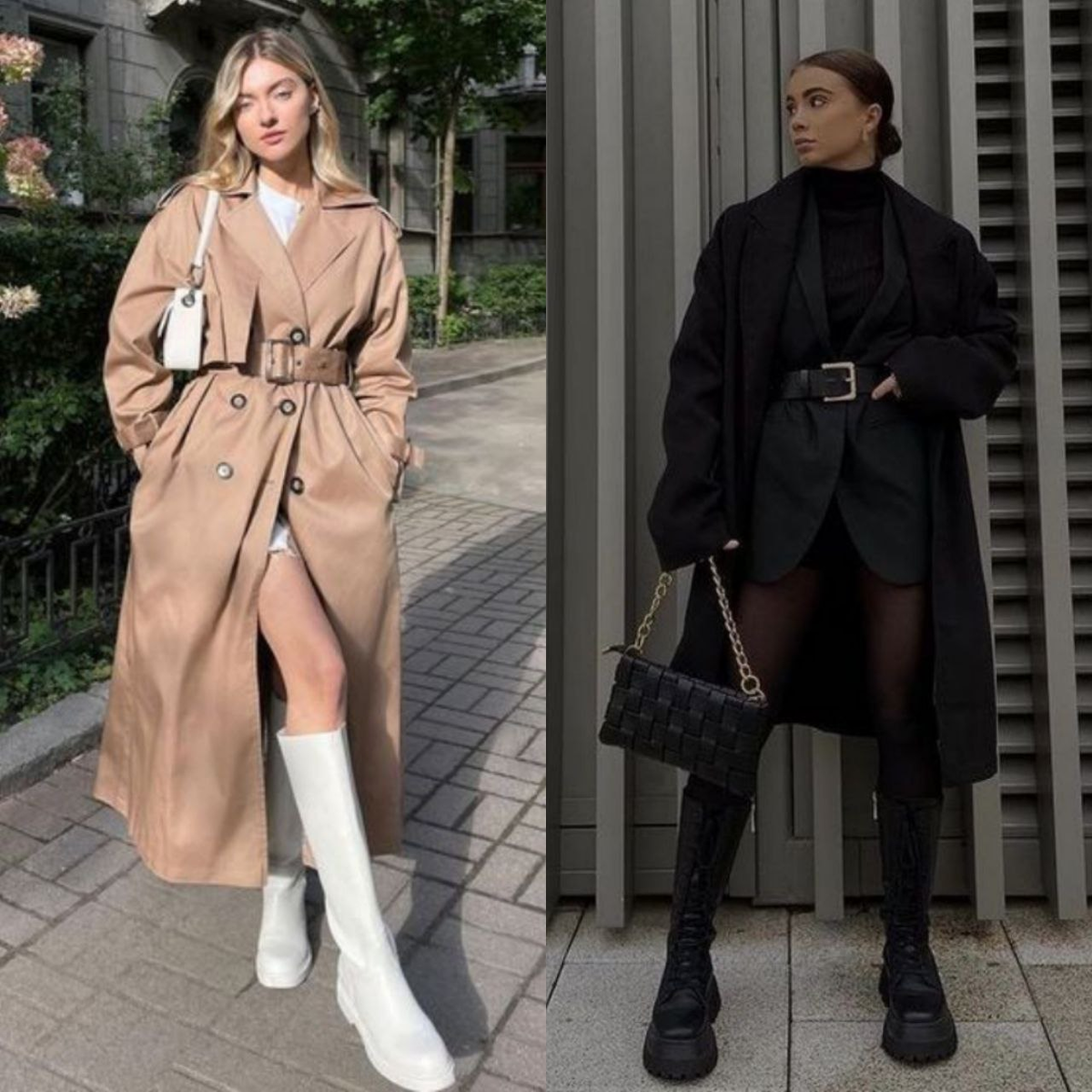 Выбор цвета зависит от самого образа: телесные выбираем, если низ или обувь светлая, черные - во всех остальных случаях.