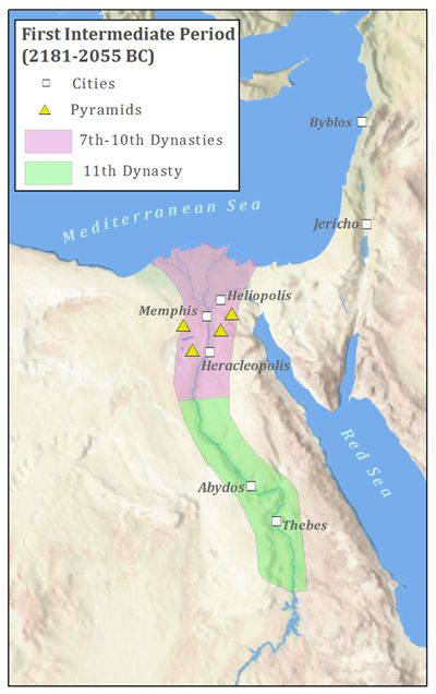 Карта Египта времён Первого Переходного Периода.