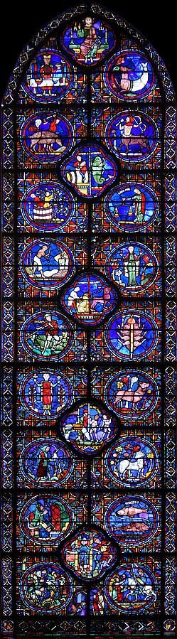 Витраж Зодиака и годового цикла работ в Шартрском соборе, 1217-1220 гг. Фото: Wikimedia Commons