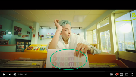 Стоп-кадр из клипа Dynamite, Youtube