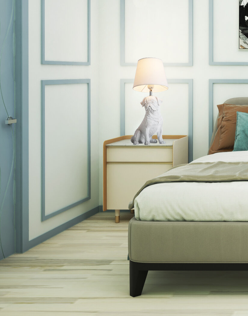 Настольная лампа ARTE Lamp A1512LT-1WH в интерьере спальни.