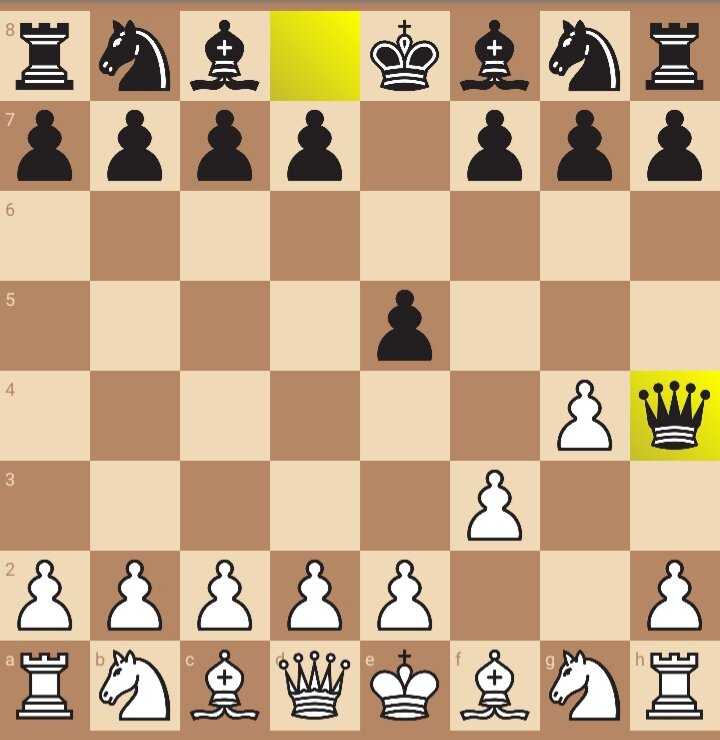 Белые f2-f3, черные d8-h4. Мат.