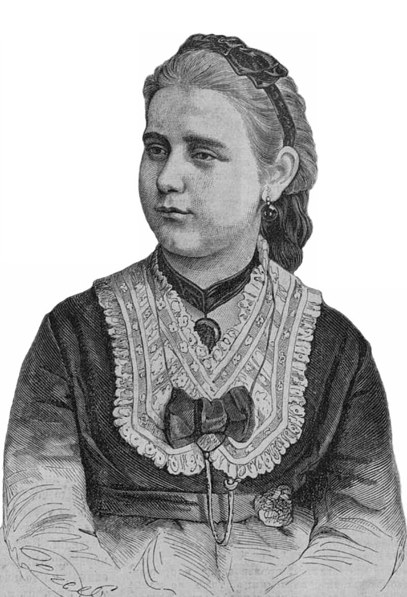 Вера Тиманова в 1871 году. Гравюра Л. А. Серякова по рисунку П. Ф. Бореля. Фоторепродукция из открытых источников.