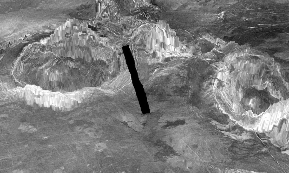 Фото: University of Maryland / Трехмерное изображение двух корон на поверхности Венеры, которые образуются, когда горячий материал из недр планеты поднимается сквозь мантию