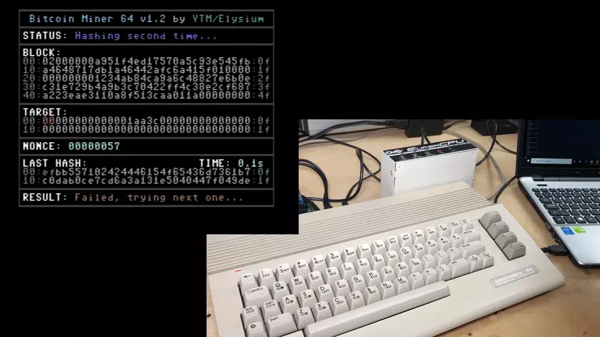 Кадр из видео Bitcoin Mining on the Commodore 64?