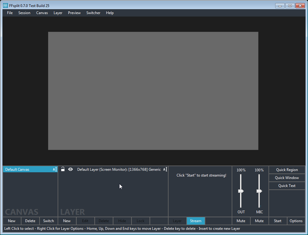 FFsplit. Эта программа подходит только для пользователей, которые уже работали с подобным софтом. У нее богатый функционал, но интерфейс совсем не дружелюбен. Кроме того, она есть только на английском. Зато она бесплатная, так что вы можете использовать пробный период XSplit Broadcaster, разобраться во всех функциях и возможностях таких программ, а затем перейти на бесплатный FFsplit.