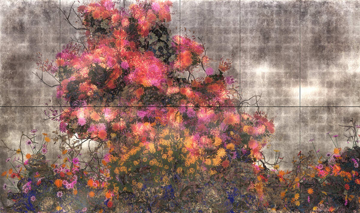 teamLab. Жизнь и увядание в текущий момент вечности II. 2019. Цифровое 12-канальное бесконечное произведение. Предоставлено галереей Pace.