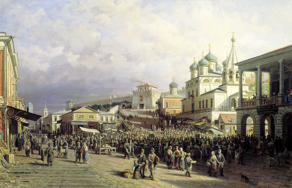 Вид на нижний базар и церковь Иоанна Предтечи. П. П. Верещагин (1872 год)