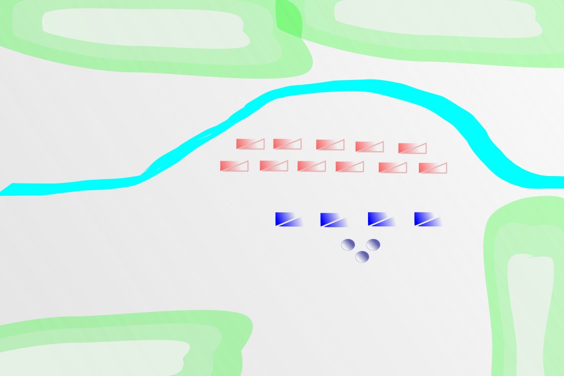 Расстановка сил перед сражением. Красные - татары, синие - силы Ермака