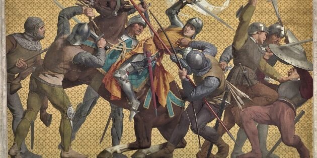Жанна захвачена бургундами в Компьене. Фреска в Пантеоне, Париж, ок. 1886–1890 гг. Изображение: Wikimedia Commons📷
