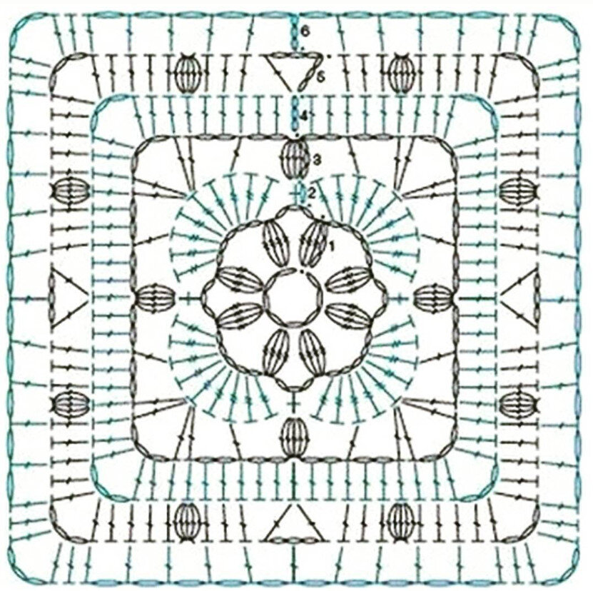 Цветок в квадрате крючком схема с описанием