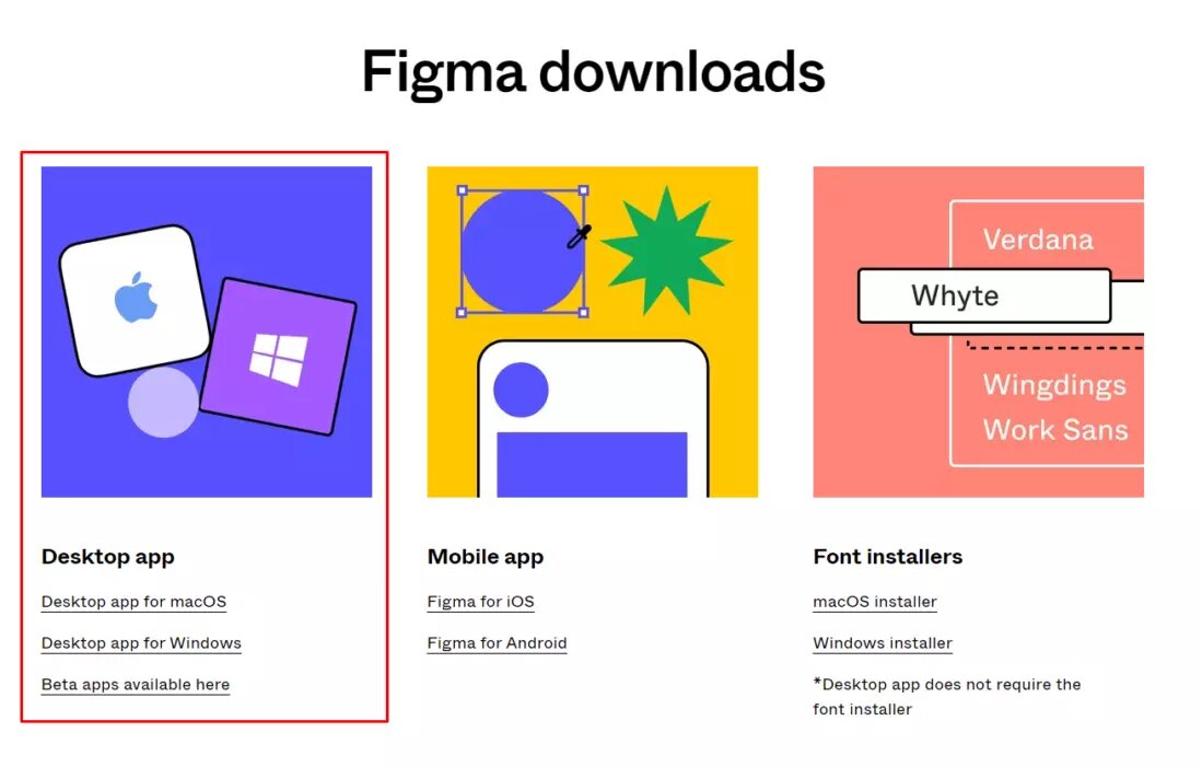 Страница с установочниками на официальном сайте Figma.com