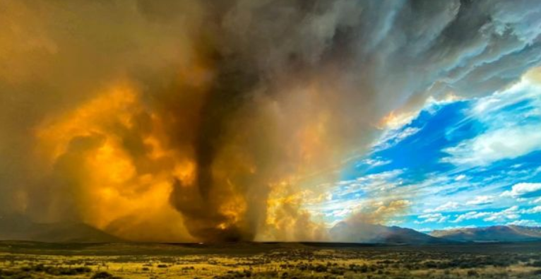 Поскольку температура в Калифорнии резко возросла, в субботу в округе Лассен наблюдался огромный огненный смерч.