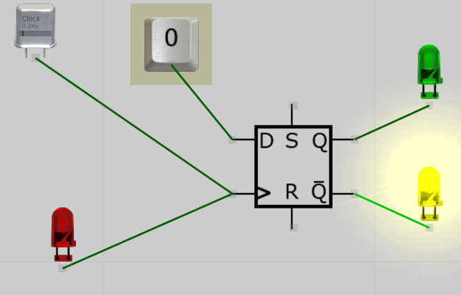 Рис. 2. Схема для изучения работы D-триггера.
