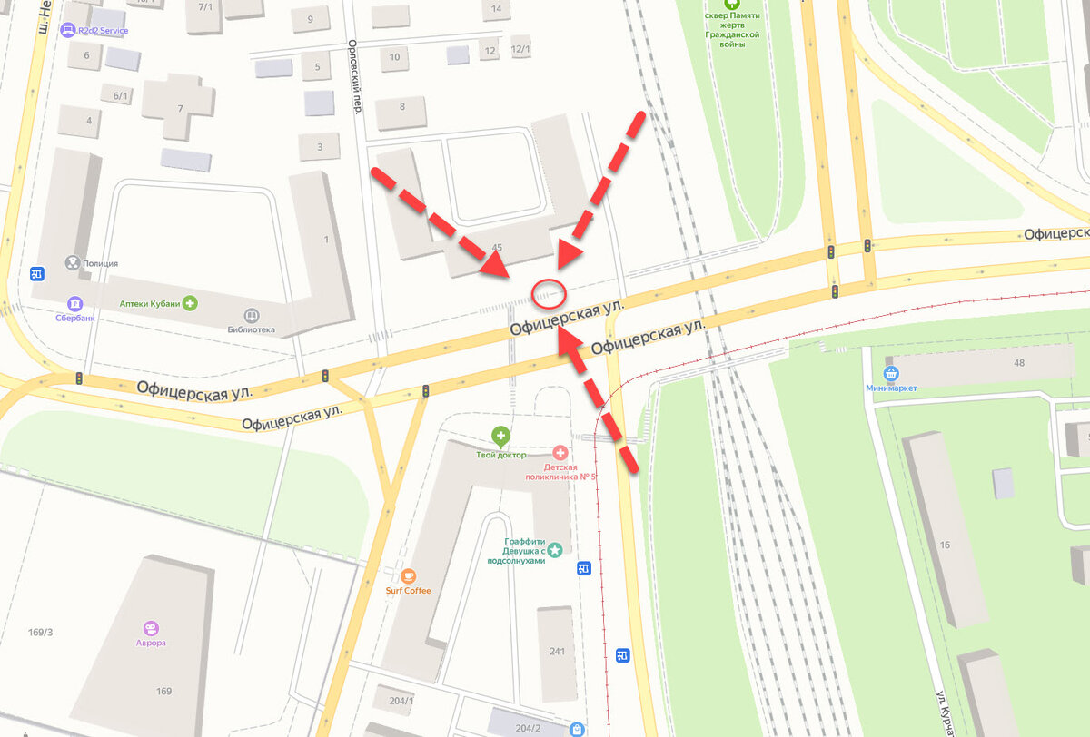 Карта с обозначением точного места проблемного спуска