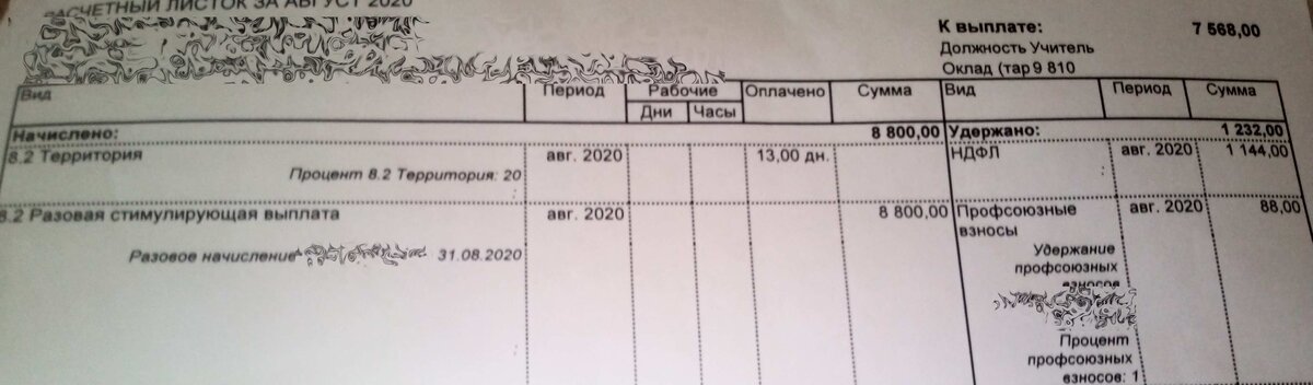 Это моя расчётка за август