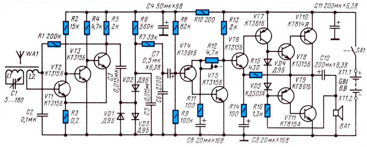 Схема радиоприемника прямого усиления на транзисторах