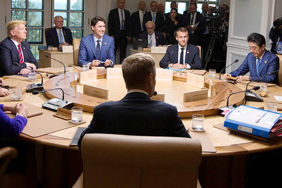 G7. Коммюнике в швейцарии. Трамп трюдо взгляд. Большая семёрка. Собрание g7.