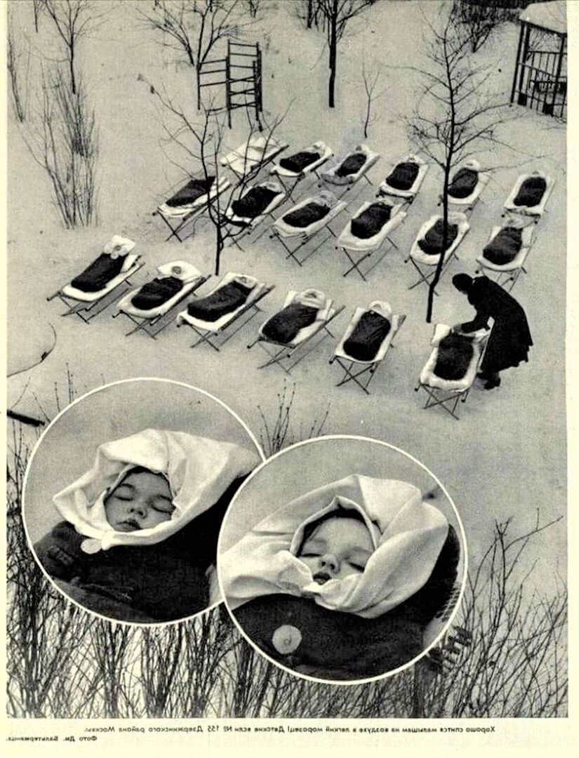 Детей тогда рано отдавали в ясли, поэтому на морозе спали и младенцы, и 1-2х летние малыши