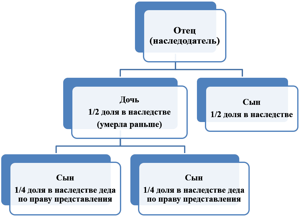 Наследники по праву представления — это дети, чьи родители-наследники  умерли до момента открытия наследства. Например, внуки будут наследовать  за дедом, если сын деда – их отец —умер раньше деда.-2