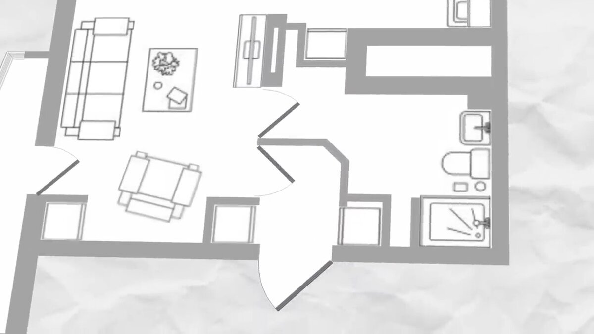 На том же плане справа внизу обновленная ванная комната