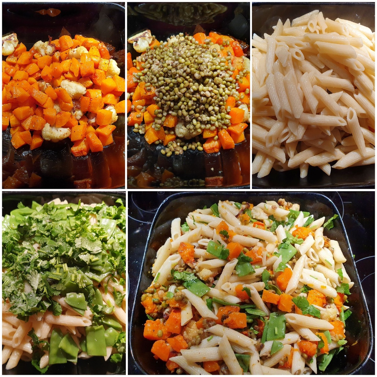 Тёплый салат с макаронами