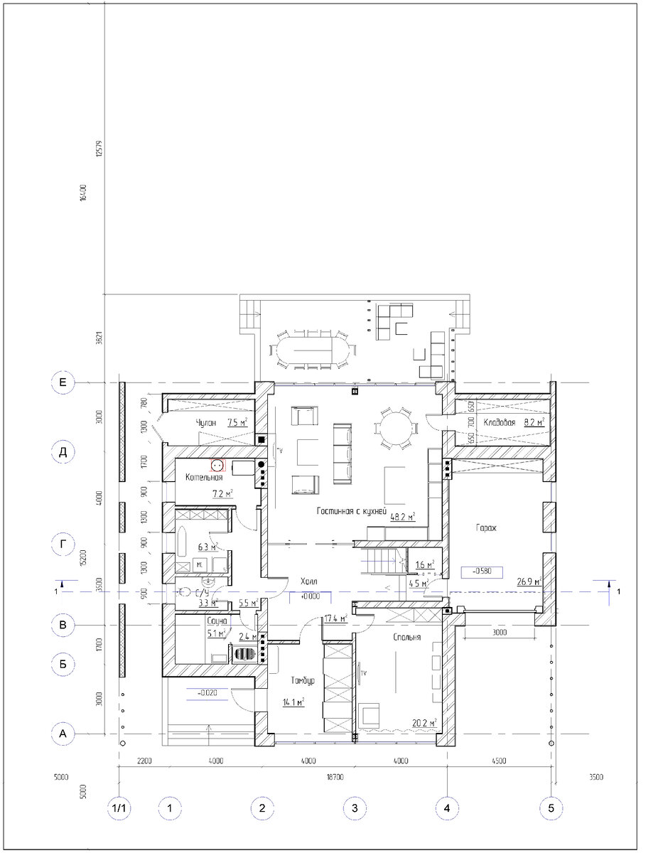 Пример планировки первого этажа 2х этажного дома