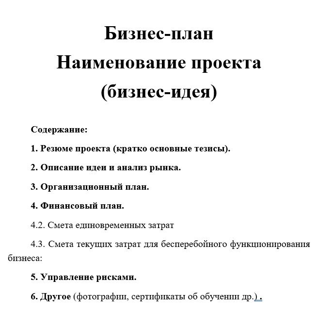 Краткая структура бизнес-плана