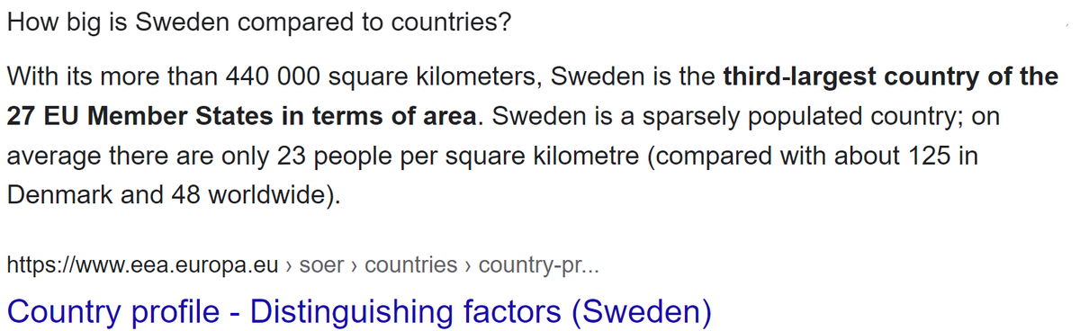 Статистика про величину территории Швеции. 