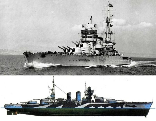 Водоизмещение: нормальное 26.400 т, полное 29.032 т; размеры: 169x28,6x10,4 м; мощность силовой установки 75.000 л.с. (при форсировании — 93.000 л.с.); скорость 27 узлов (при форсировании — 28 узлов); дальность 13-узловым ходом 6.400 миль. Броня: борт - 250 мм, палуба 80 — 100 мм, рубка - 260 мм, башни главного калибра - 280 мм, башни 120-мм орудий - 120 мм, барбеты 280 мм. Вооружение: 2 трехорудийные и 2 двухорудийные башни с 320-мм орудиями, 6 двухорудийных 120-мм, 4 двухорудийных 100-мм, 6 спаренных 37-мм, 6 спаренных 13,2-мм зениток. Экипаж: 1.236 чел.