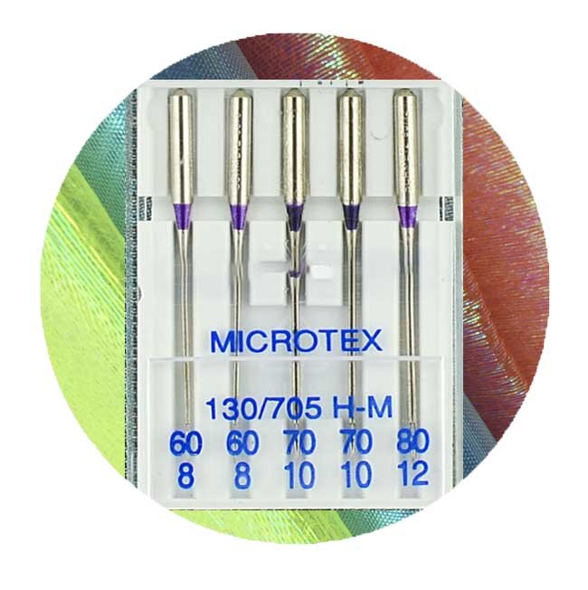 Вот такая маркировка должна быть на иглах для тонких тканей. Номер иглы зависит от ткани. В большинстве случаев подходит №60