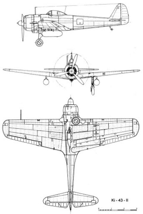 Схема истребителя Накадзима Ки-43.