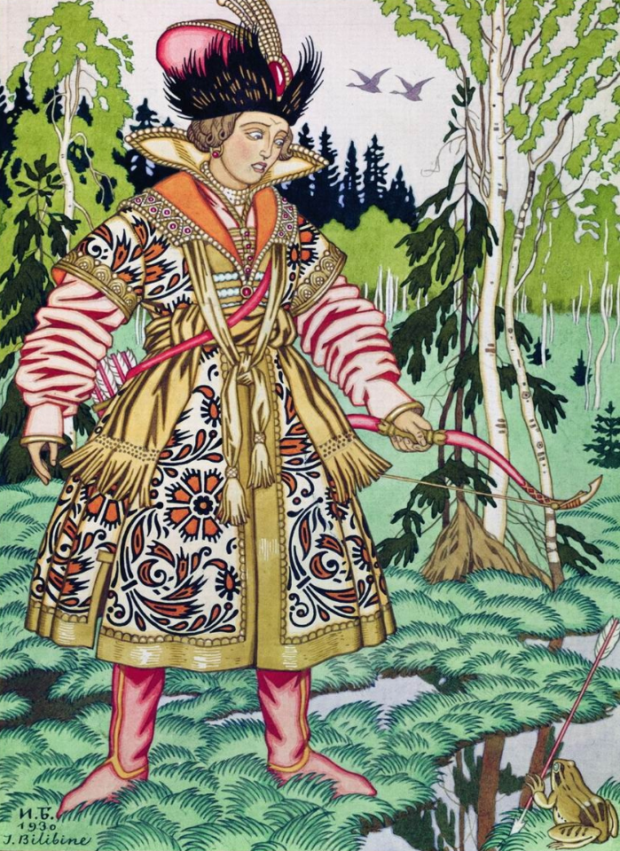 Иван Билибин. Иван-царевич и лягушка. Иллюстрация к сказке «Царевна-лягушка» для сборника «Сказки избы». 1930. Г.В. Голынец И.Я. Билибин. М., издательство «Изобразительное искусство». 1972
