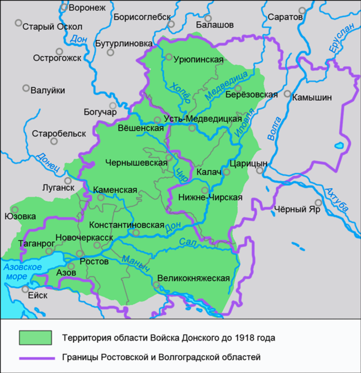 Карта казачьих городков на дону