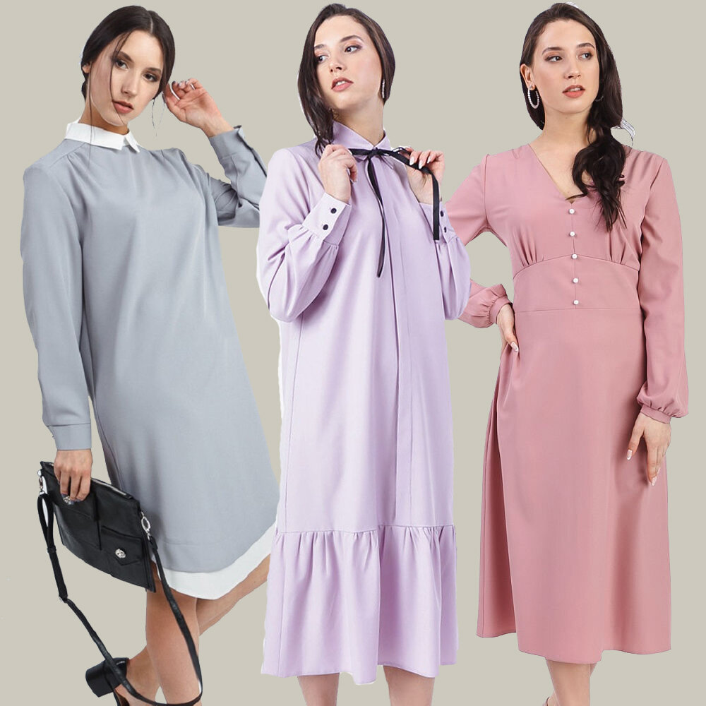 Платье с нежным контрастом цветов, платье с мелким контрастным декором и оборкой, нежное платье с жемчужными пуговицами