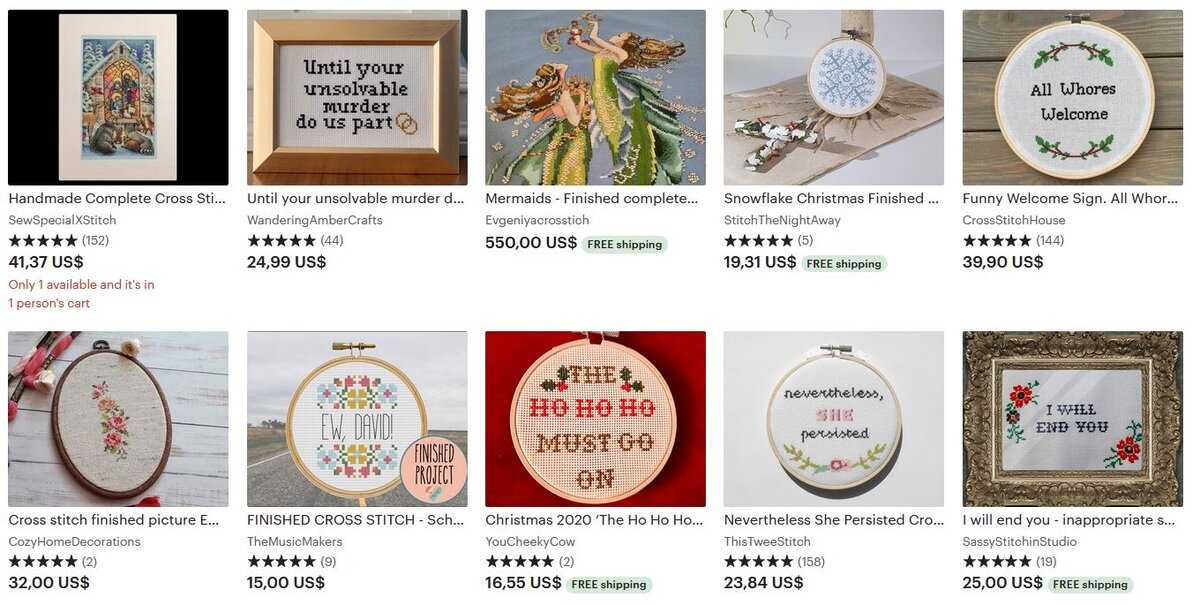 поиск по тегу finished cross stitch на международной площадке etsy