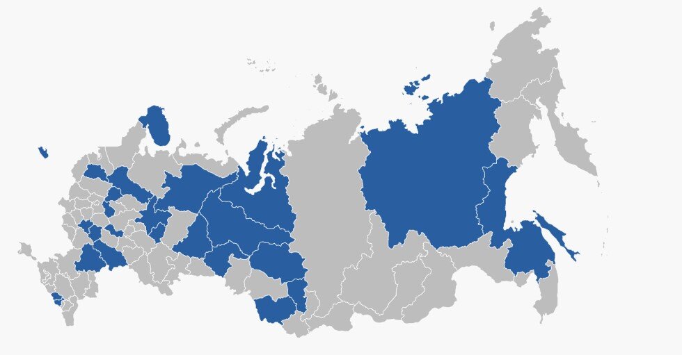 Карта регионов, участвующих в программе на сайте pfdo.ru