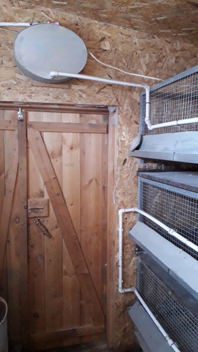 Вход в наш курятник с расположенным над входом баком.